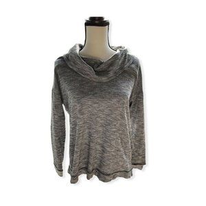 T by Talbots Cowl Neck Shirt L Petite Black White Knit Cotton Wool Blend LP